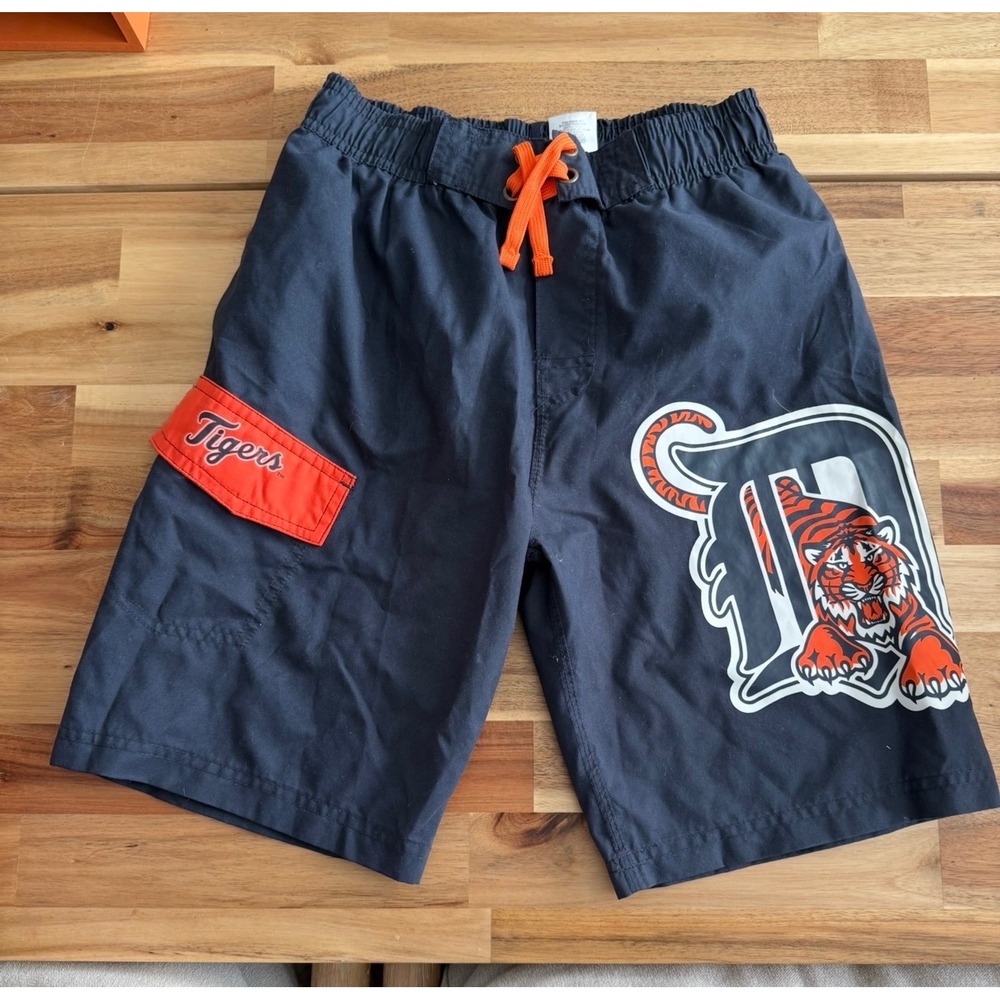 Detroit Tigers MLB Boys‎ Navy Blue Board Shorts Swim Trunks Size 10/12